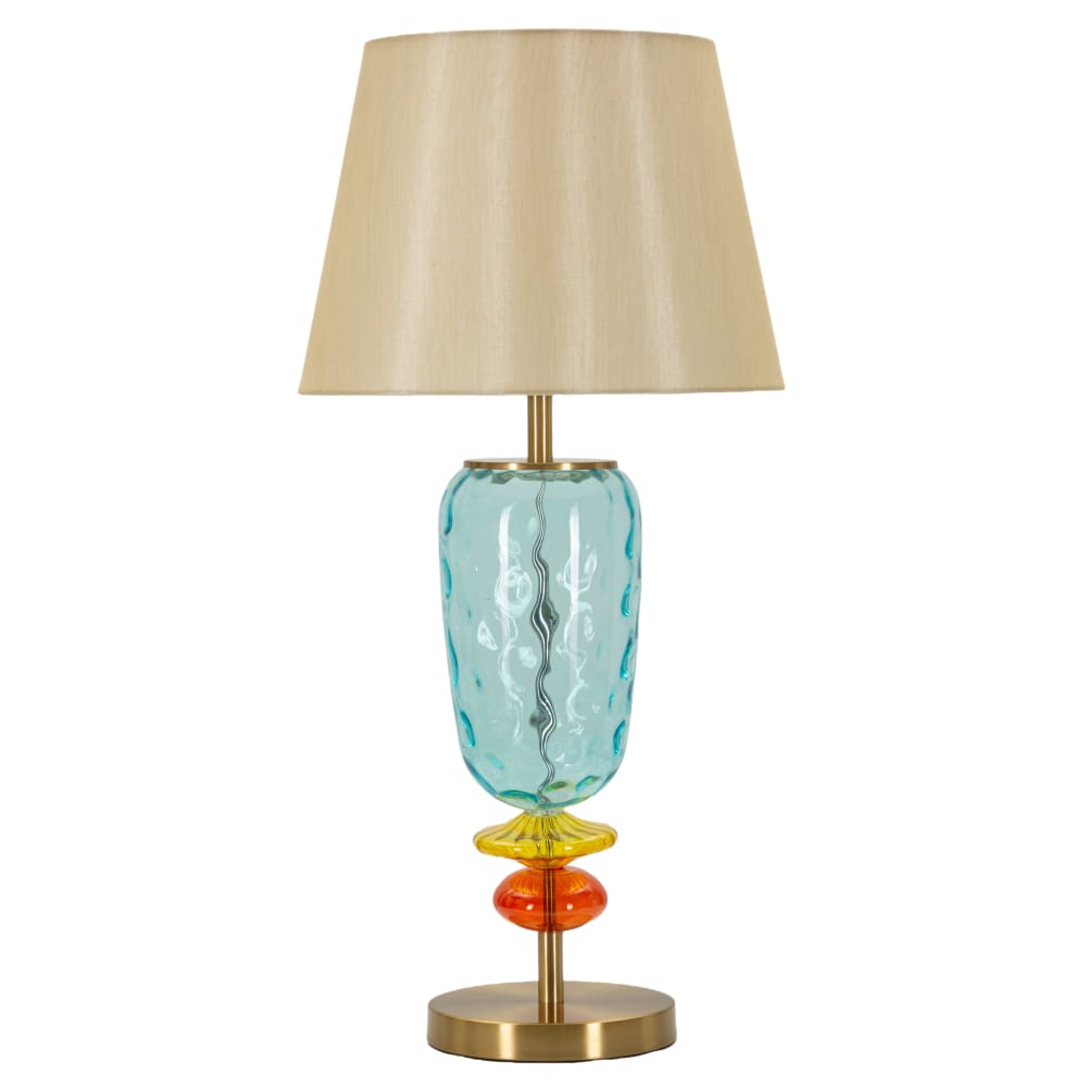 Lampe de table en métal, verre et tissu multicolore (Ø 35 x 73 cm)