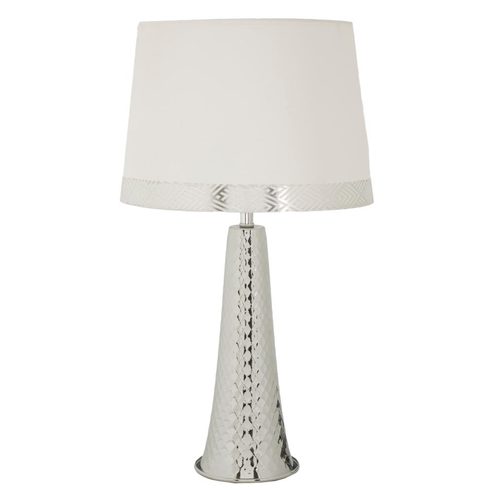 Lampe de table en métal et tissu argenté et blanc (Ø 30 x 54 cm)