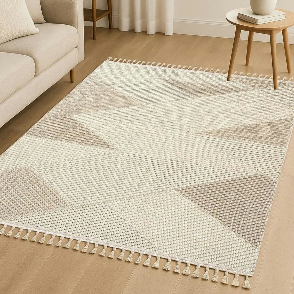 Tapis de salon beige motifs chevrons 120x180 cm — vue 3