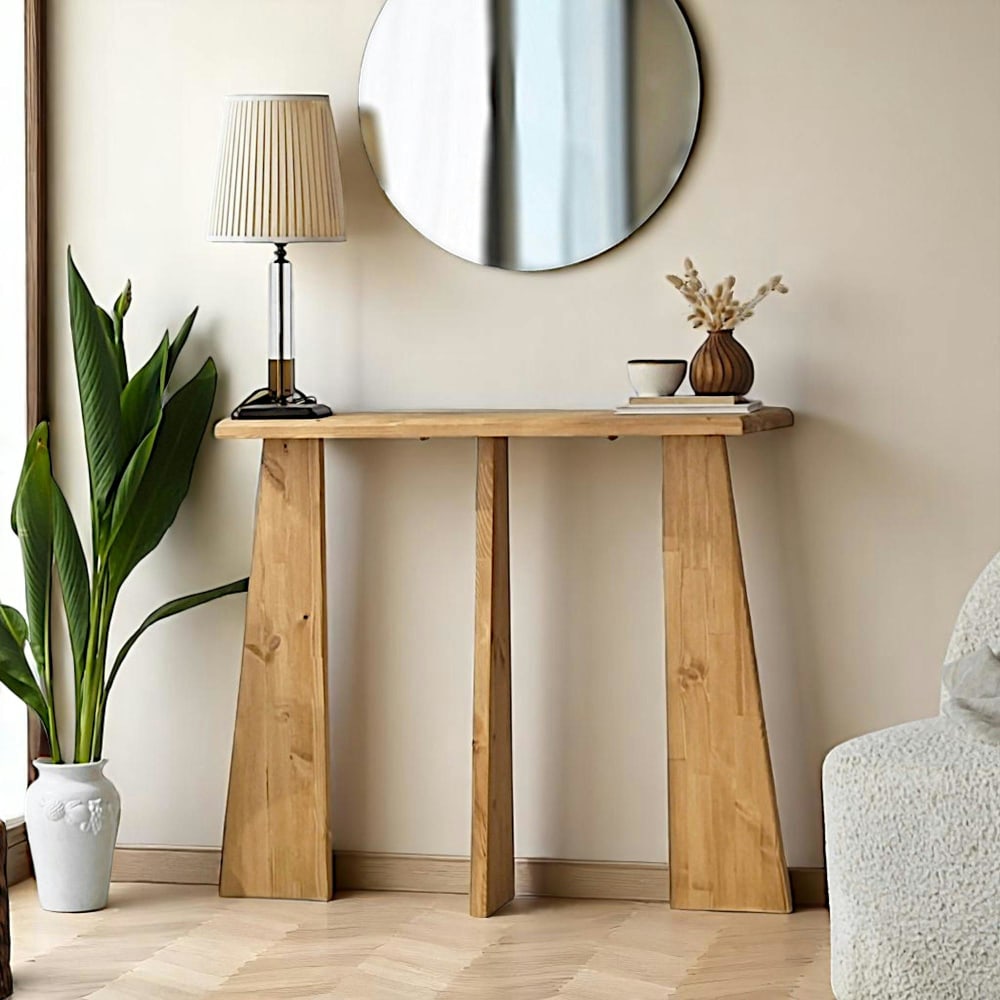 Console d'entrée 3 pieds en bois clair