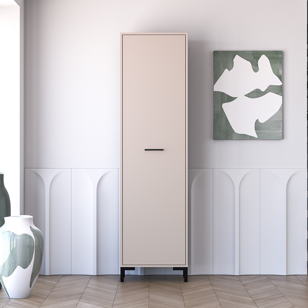 Garderobenschrank mit 1 Tür aus Spanplatte, 55x34x200cm, Kaschmir