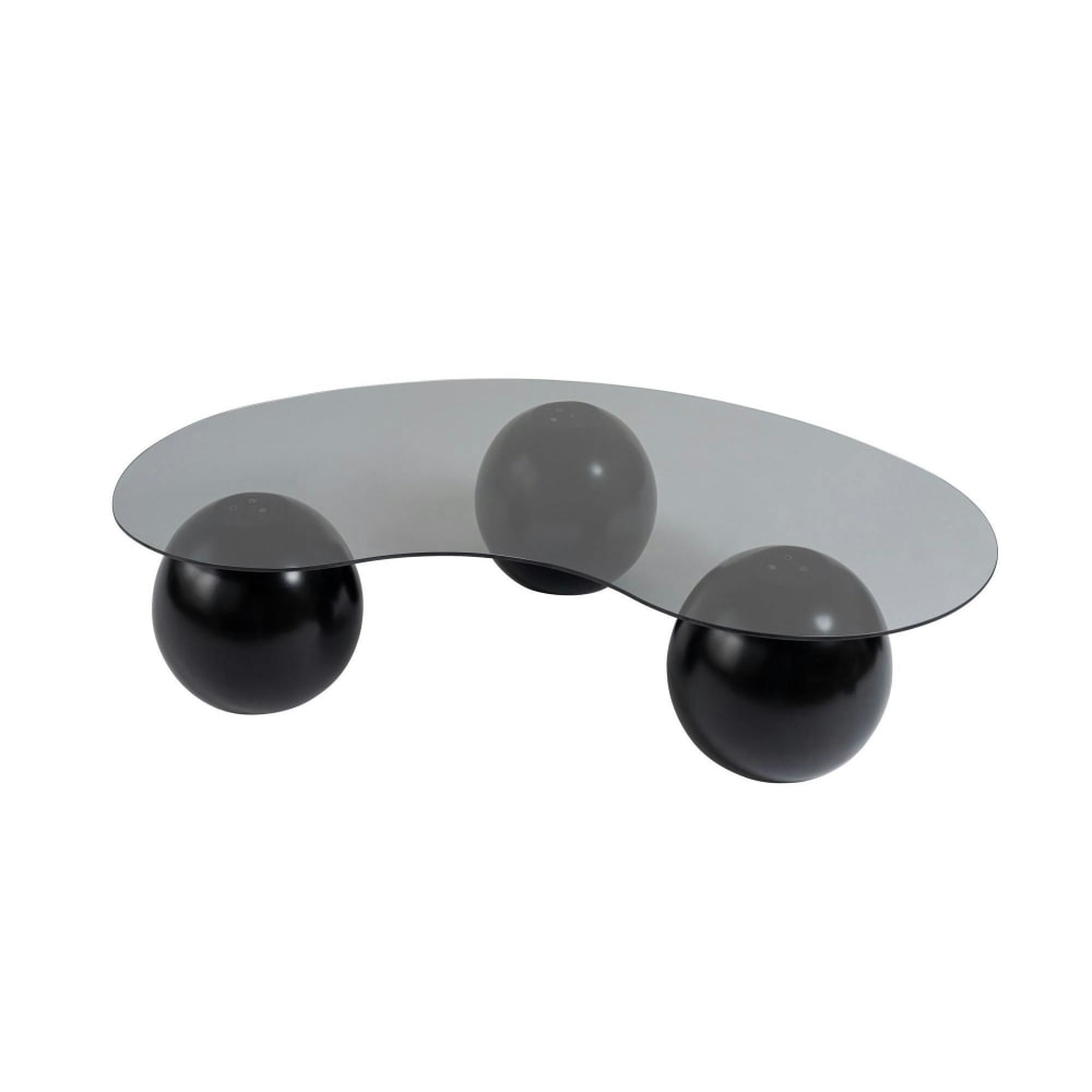 Table basse design en verre fumé - plateau organique