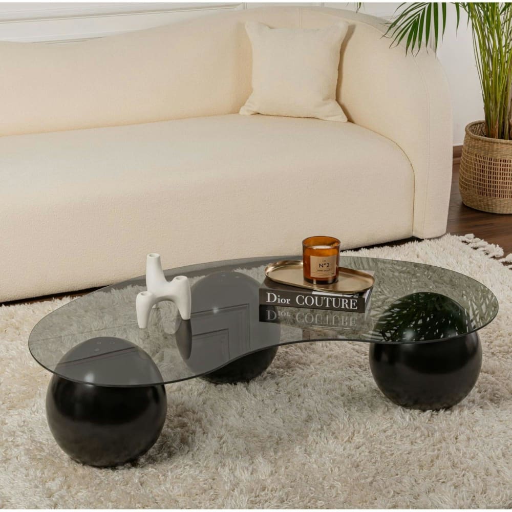 Table basse design en verre fumé - plateau organique
