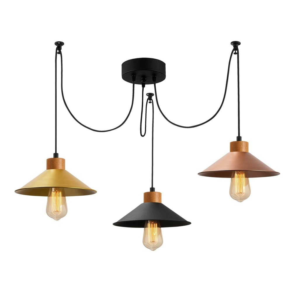 Suspension araignée 3 lampes noir/doré — vue 3