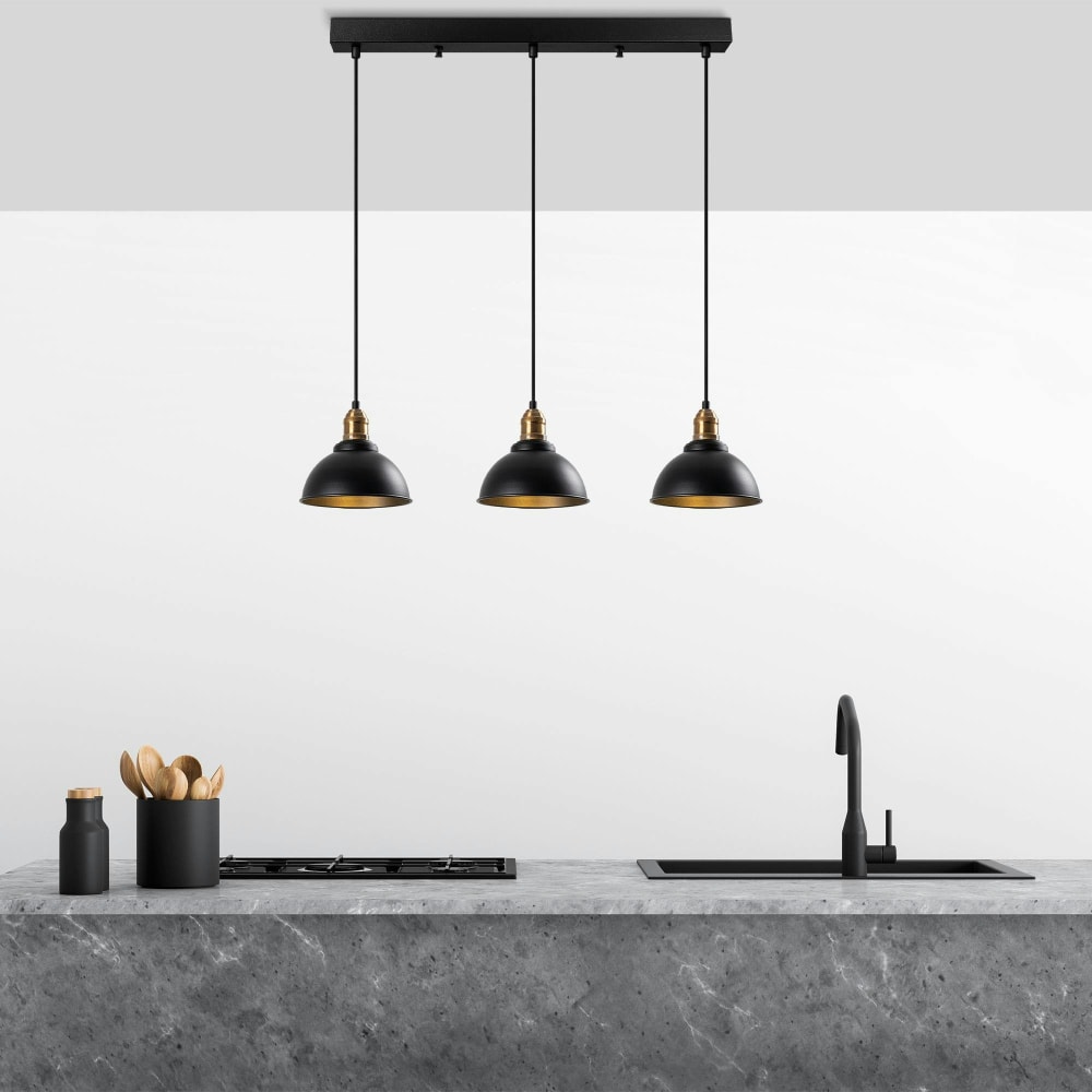 Suspension 3 lampes noir/doré pour îlot — vue 3