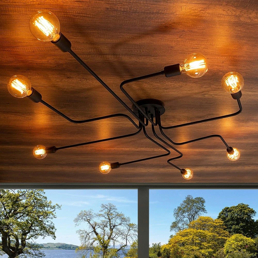 Plafonnier 8 lampes design circuit industriel — vue 3