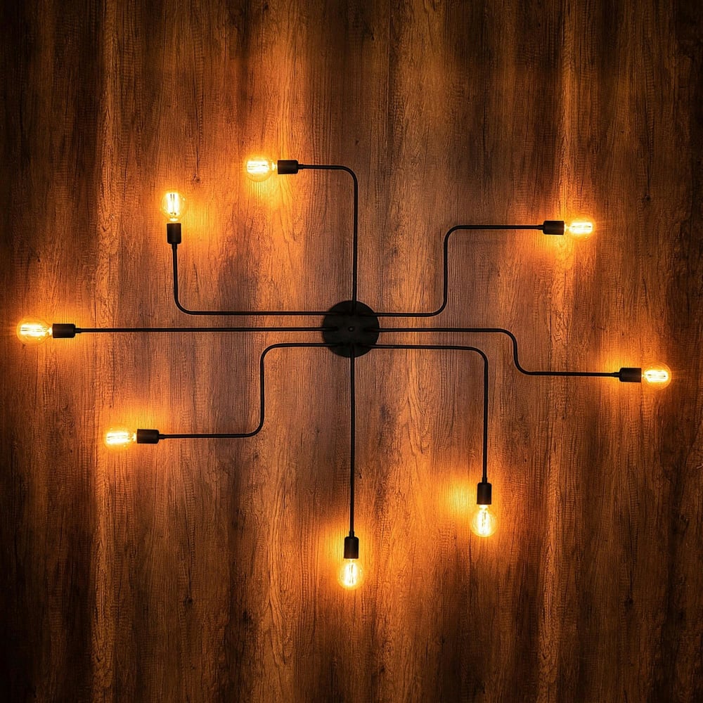 Plafonnier 8 lampes design circuit industriel — vue 4