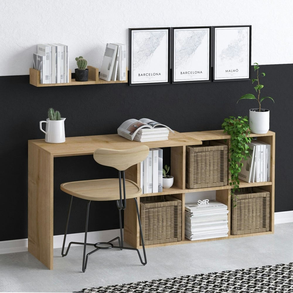 Bureau + avec rangements + étagère  murale décor chêne