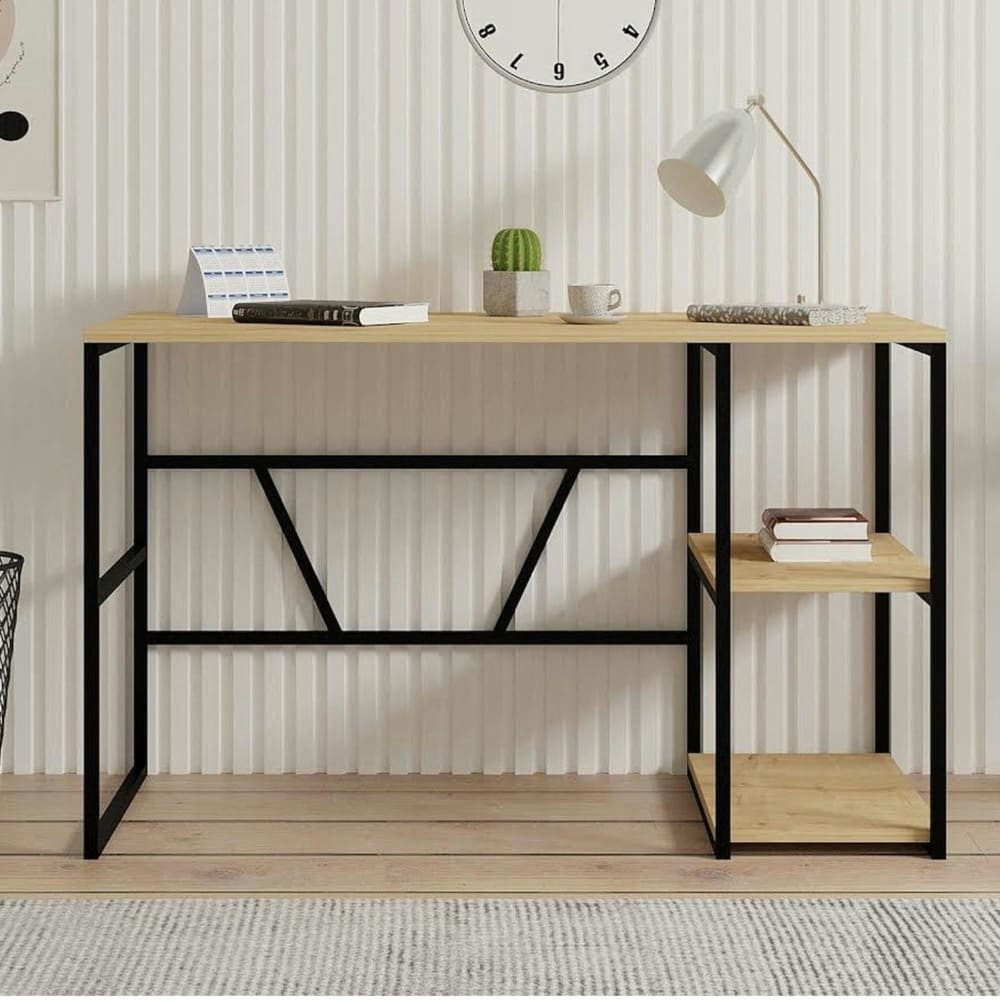 Bureau bois/métal 120 cm 2 étagères