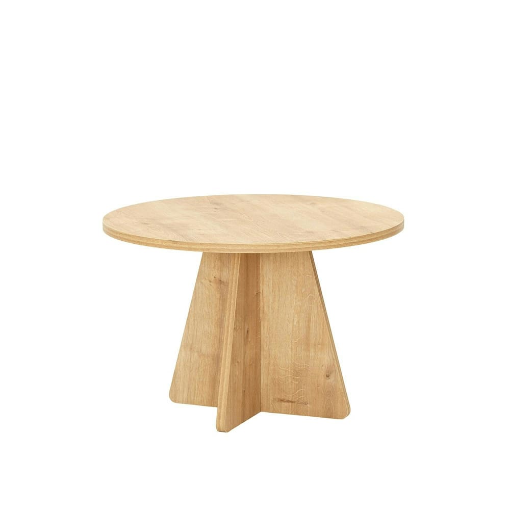Table basse ronde pied trapèze décor bois clair