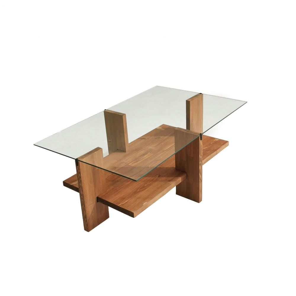 Table basse moderne bois et verre trempé