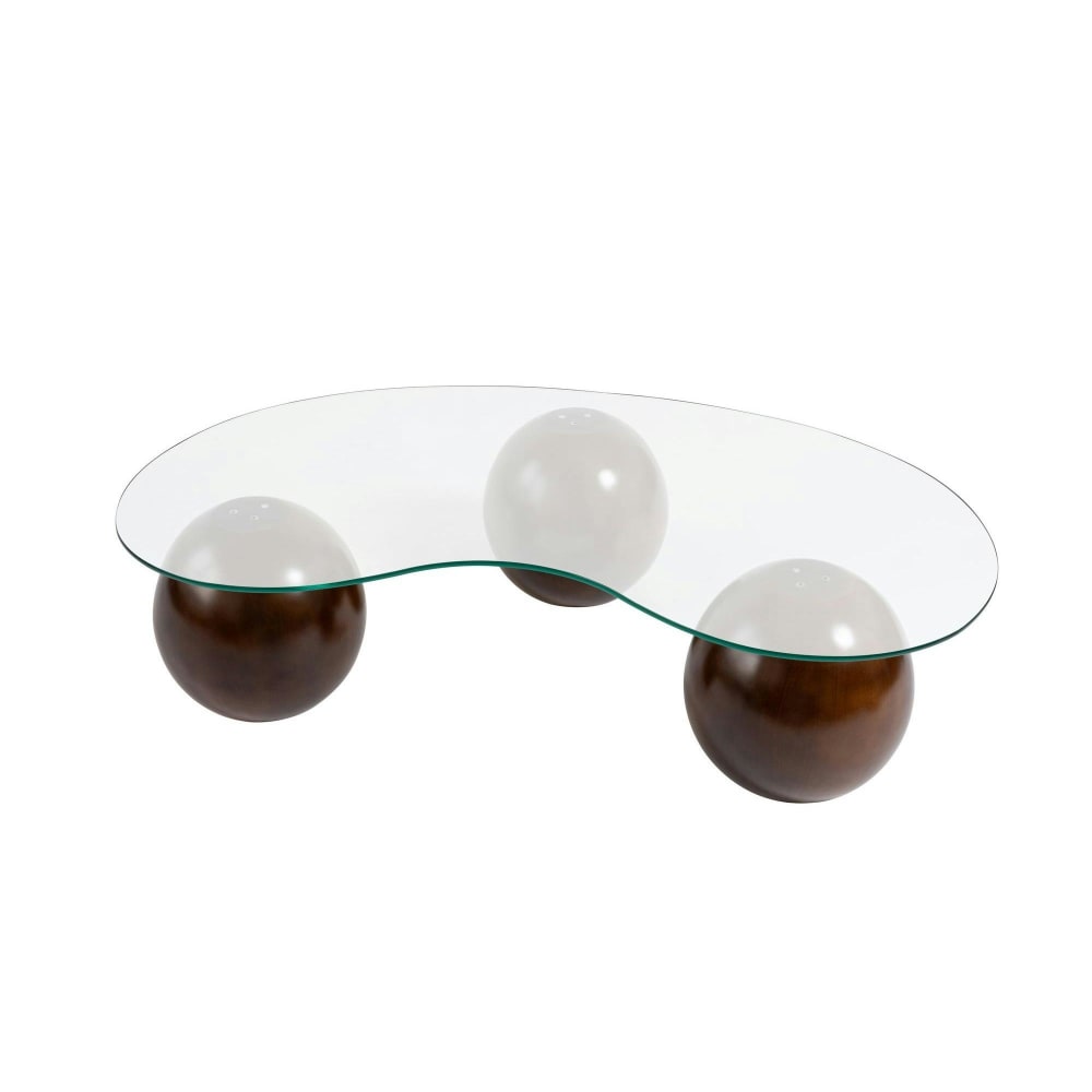 Table basse design en verre pieds boule