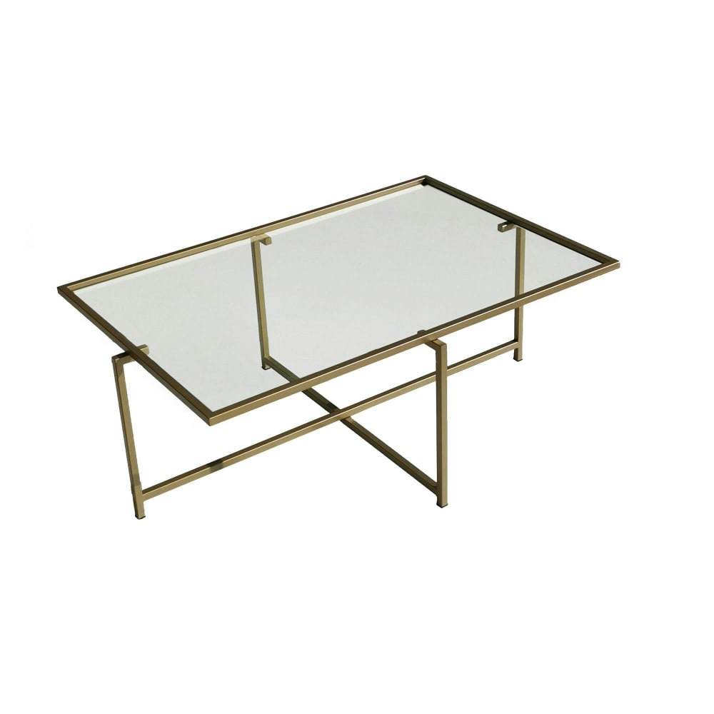 Table basse design verre / métal doré 94x64 cm