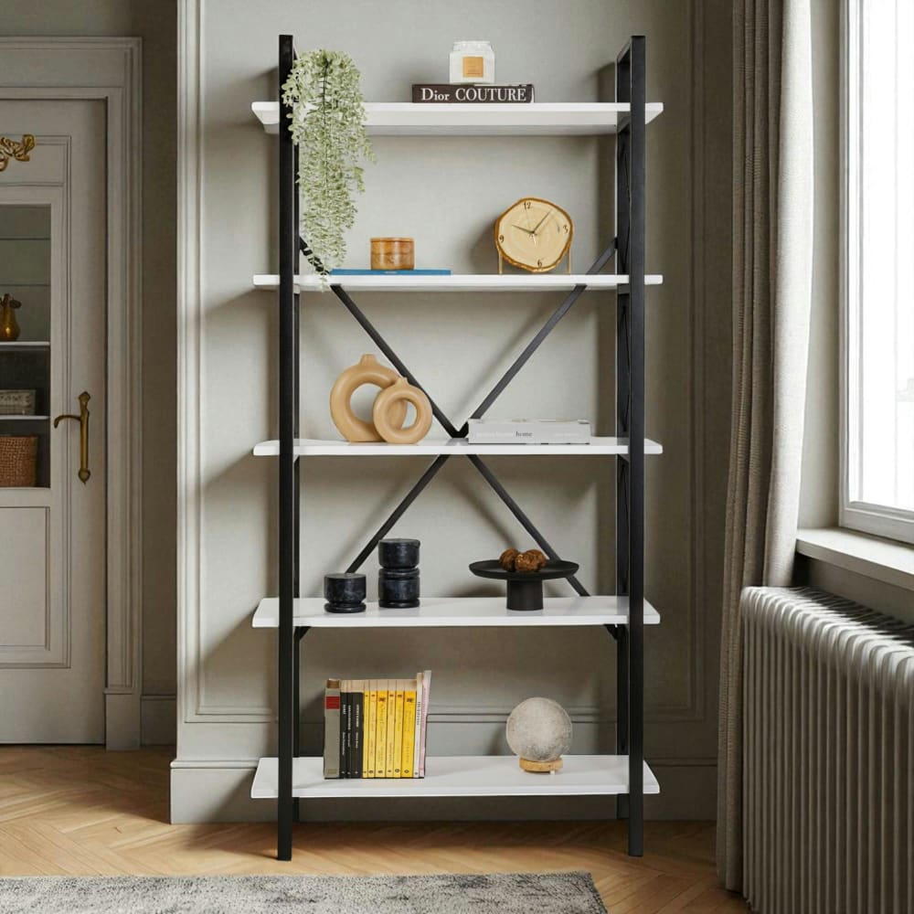 Etagère moderne 5 niveaux en bois blanc l90cm