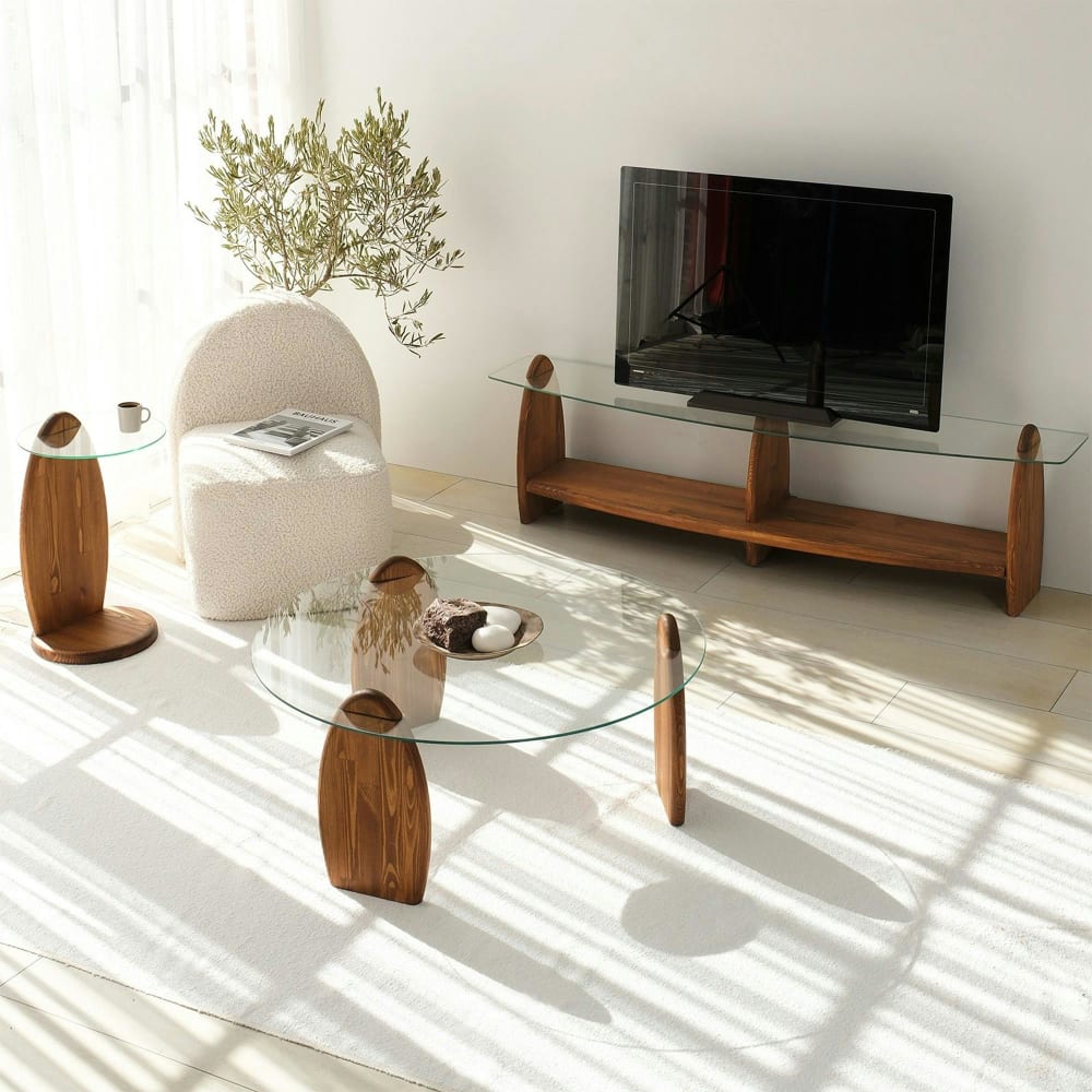Meuble tv vintage bois / verre 2 niches