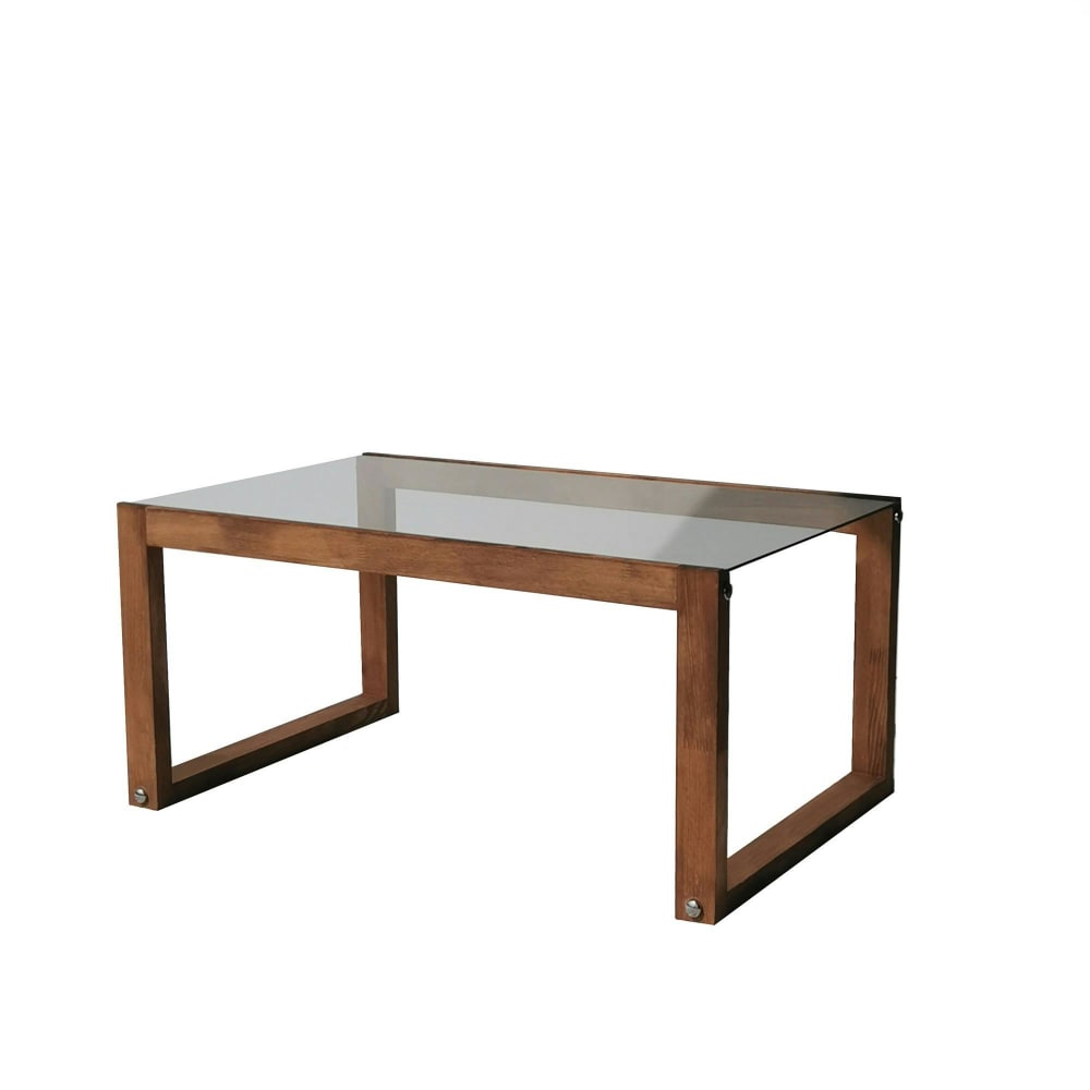 Table basse en verre cadre bois 85x55cm