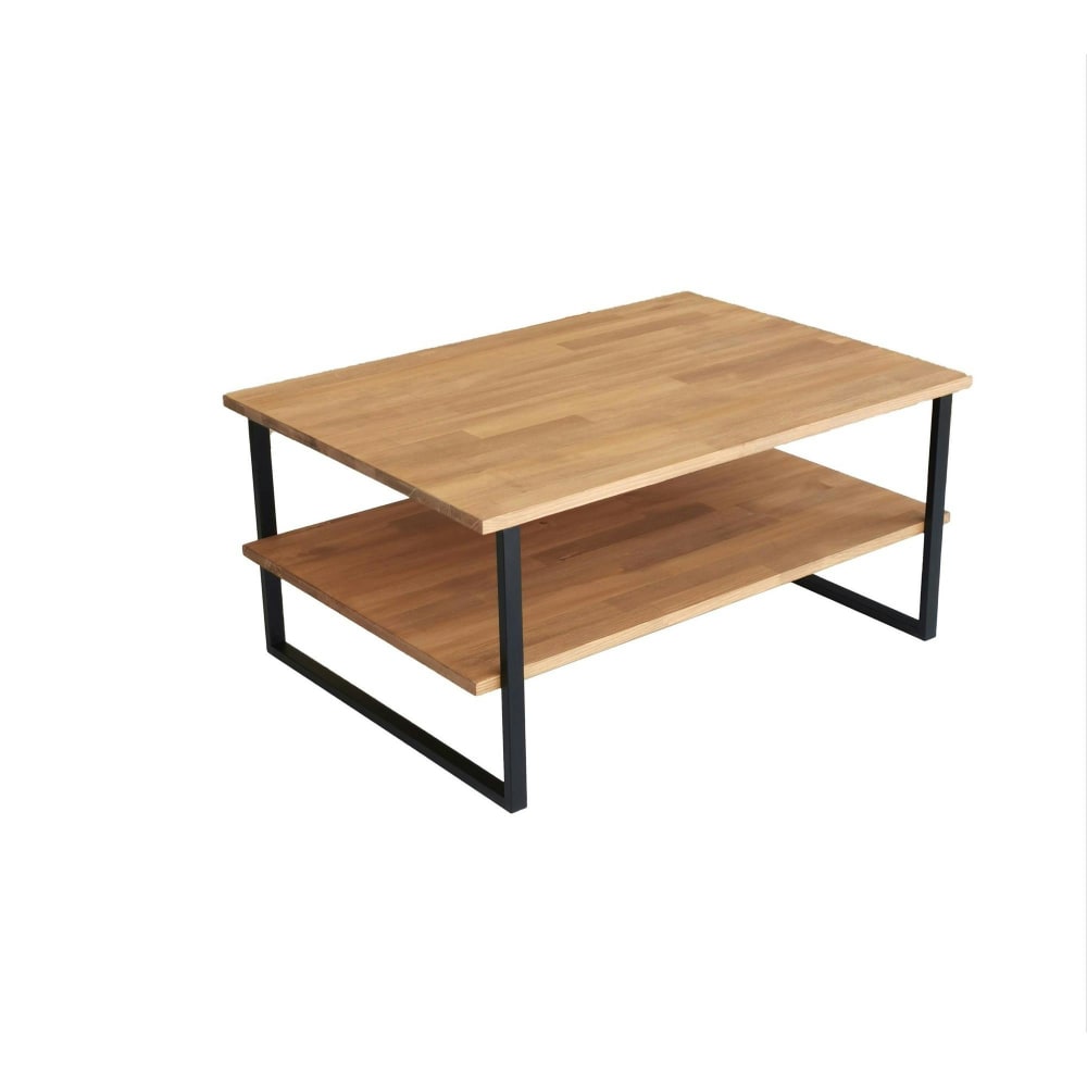 Table basse rectangulaire bois/métal double plateau