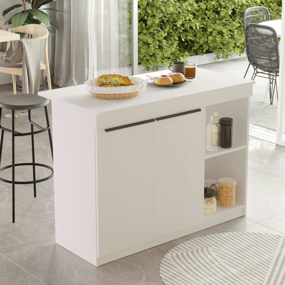 Bar / table haute de cuisine blanche 2 portes 2 niches
