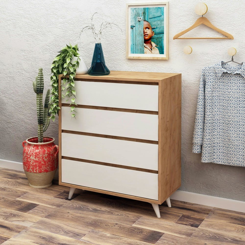 Commode de chambre moderne 4 tiroirs blancs