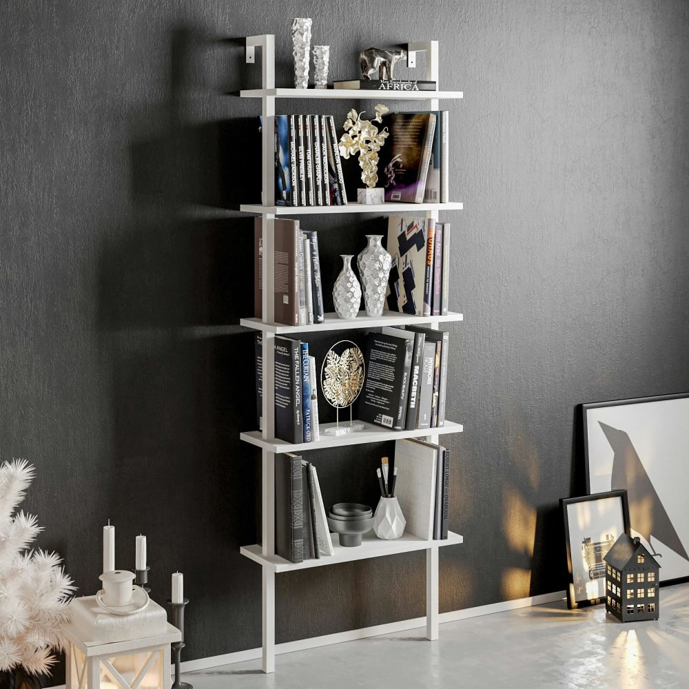 Etagère murale 5 plateaux décor blanc