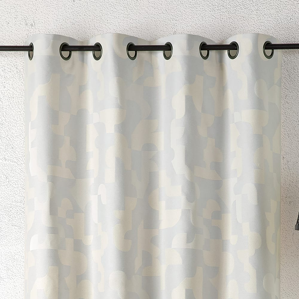 Rideau jacquard géométrique texturé rétro coton ecru 260 x 140 — vue 4