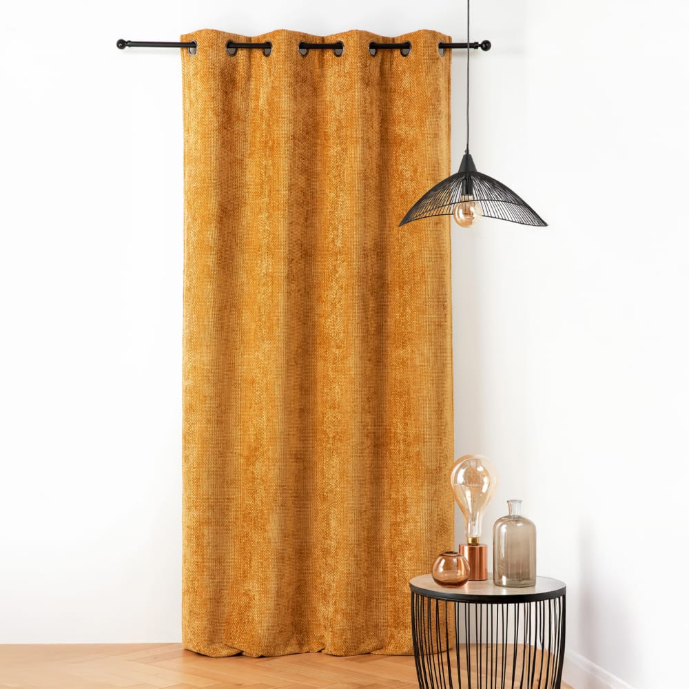 Rideau thermique et phonique velours chenille polyester jaune 135x260