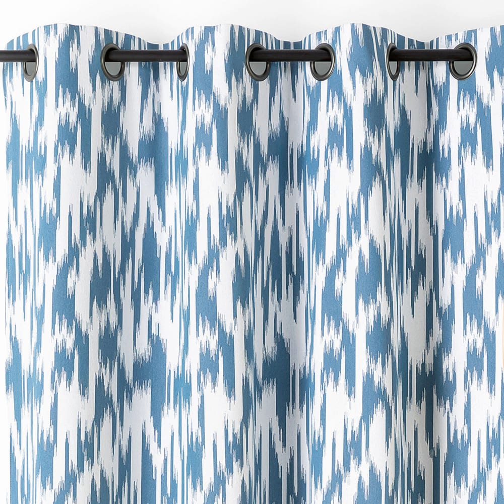 Rideau jacquard motif ikat en fils upcyclés polyester bleu 140x280 cm — vue 4