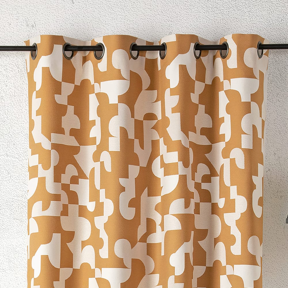 Rideau jacquard géométrique texturé rétro coton jaune moutarde 260 x — vue 4