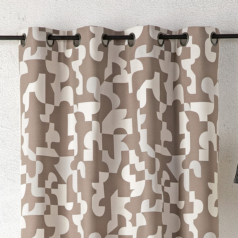 Rideau jacquard géométrique texturé rétro coton taupe 260 x 140 — vue 4