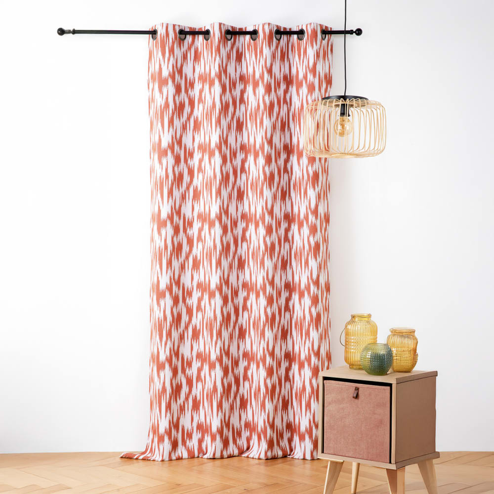 Rideau jacquard motif ikat en fils upcyclés polyester terracotta