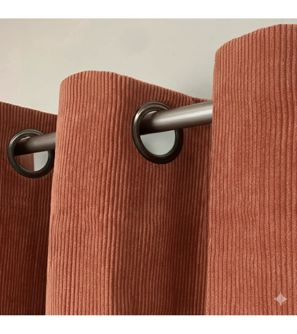 Rideau thermique occultant en velours côtelé terracotta 140x260 cm - Maisons du Monde