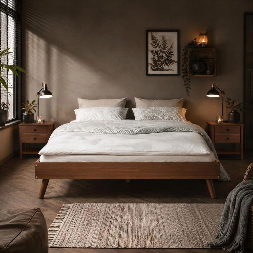Futonbett im niedrigen Futon-Design 140x190 cm, Kastanie -