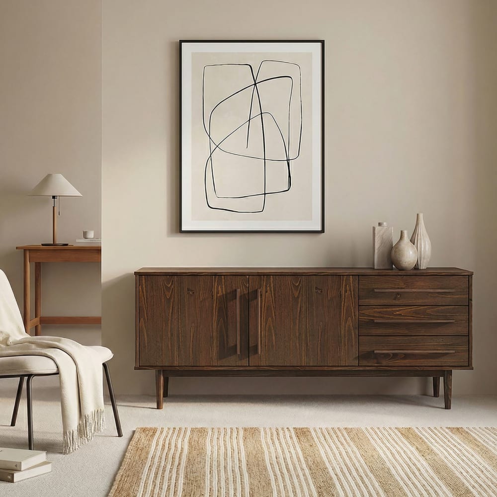 Sideboard mit 2 Türen und 3 Schubladen aus Massivholz, nussbaum -