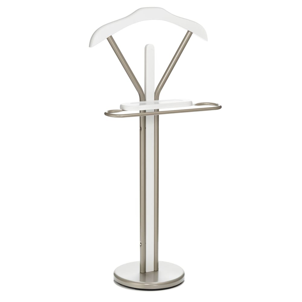 Valet de chambre effet bois en métal, blanc et champagne