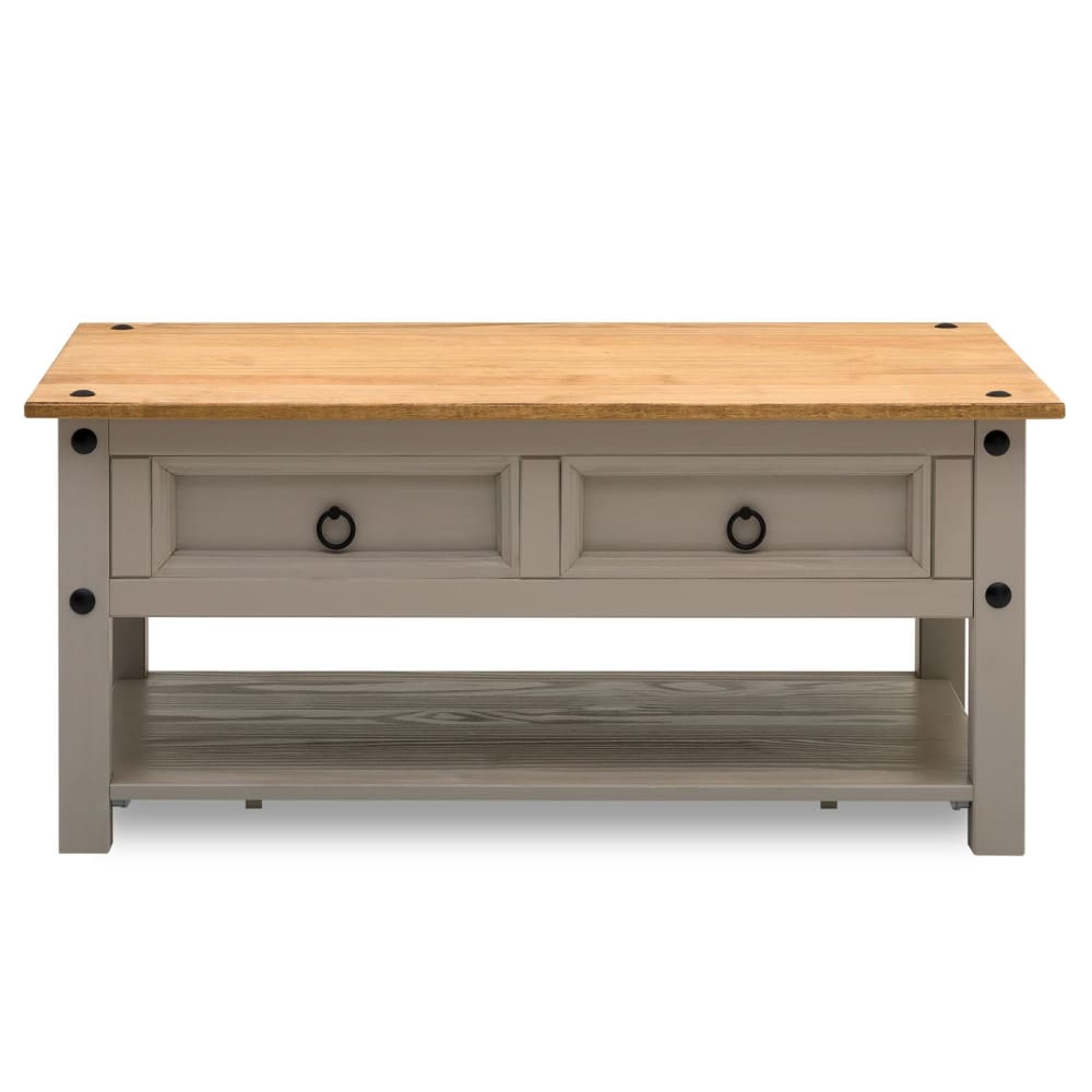 IDIMEX Couchtisch mit 2 Schubladen aus Massivholz, grau/braun style landhaus - -