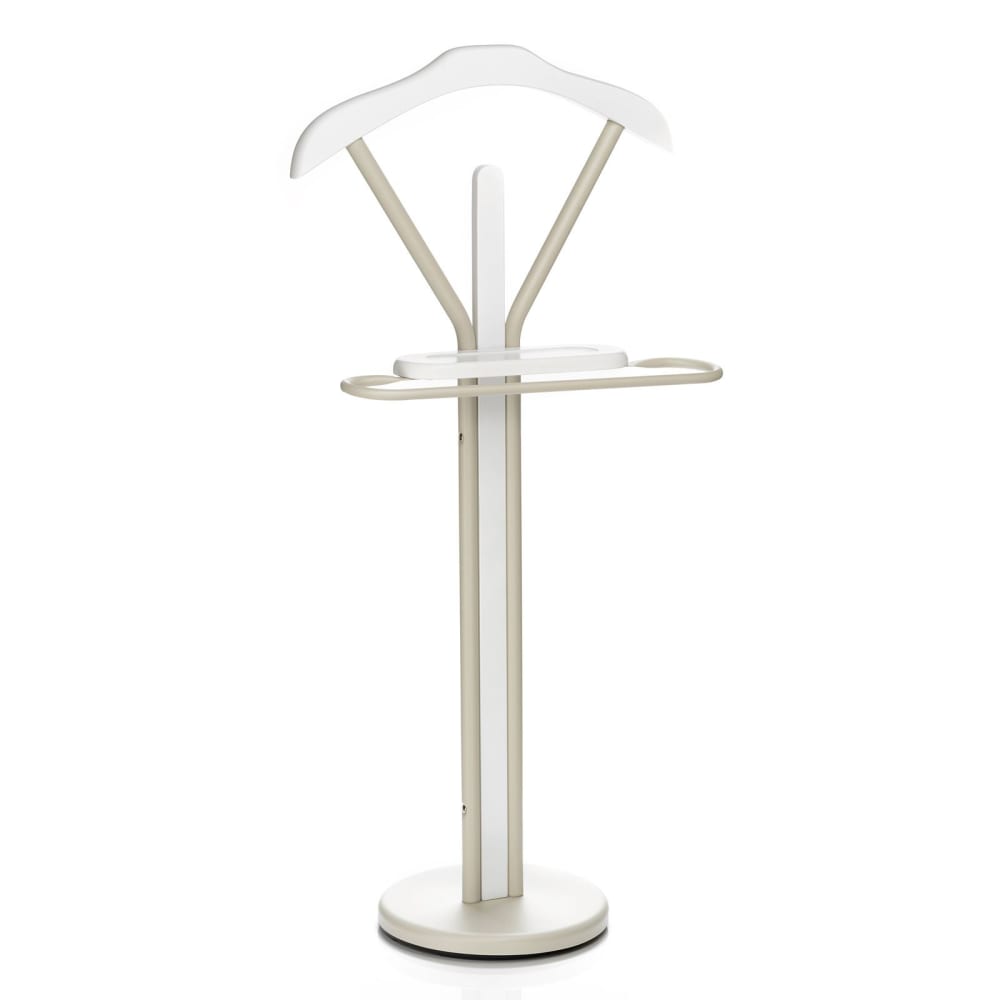 Valet de chambre effet bois en métal, blanc et beige