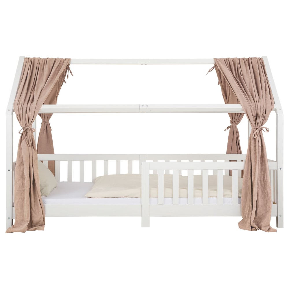 Rideaux de lit enfant en mousseline de coton, coloris taupe