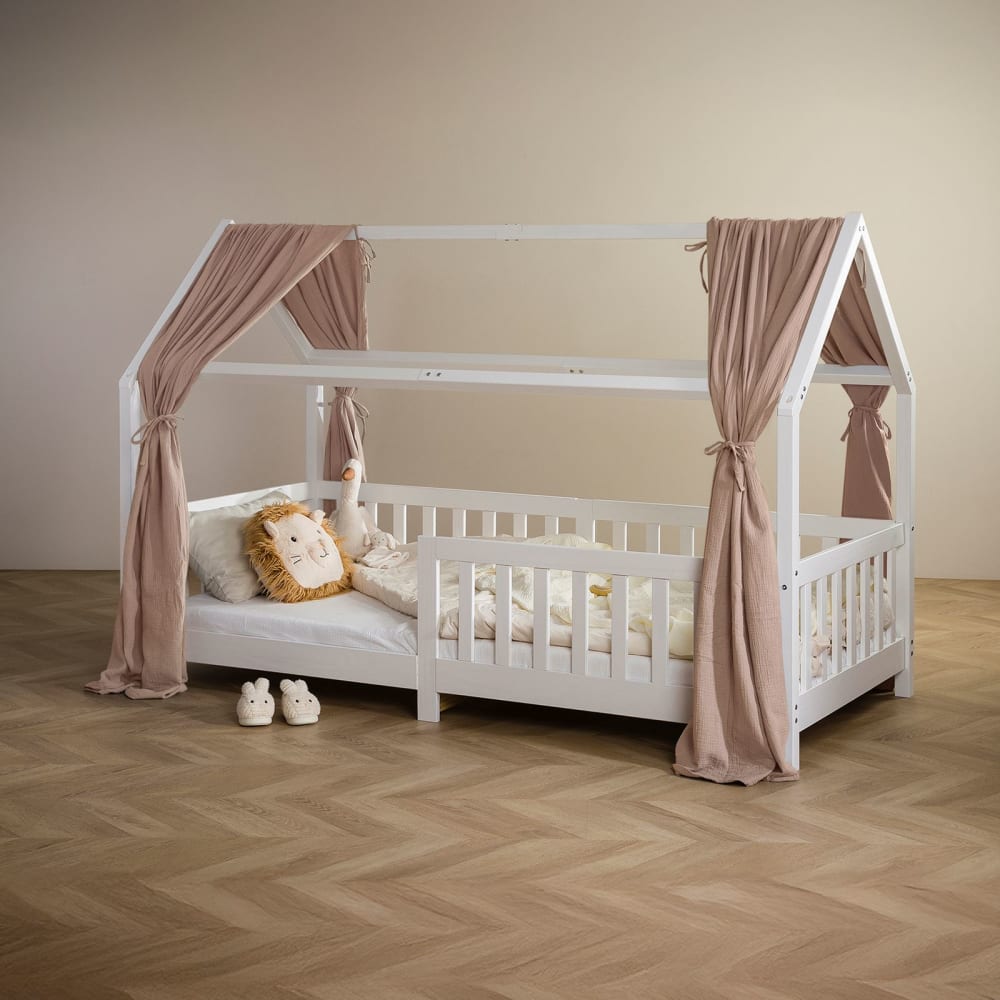 Rideaux de lit enfant en mousseline de coton, coloris taupe (IDIMEX) - Image 1