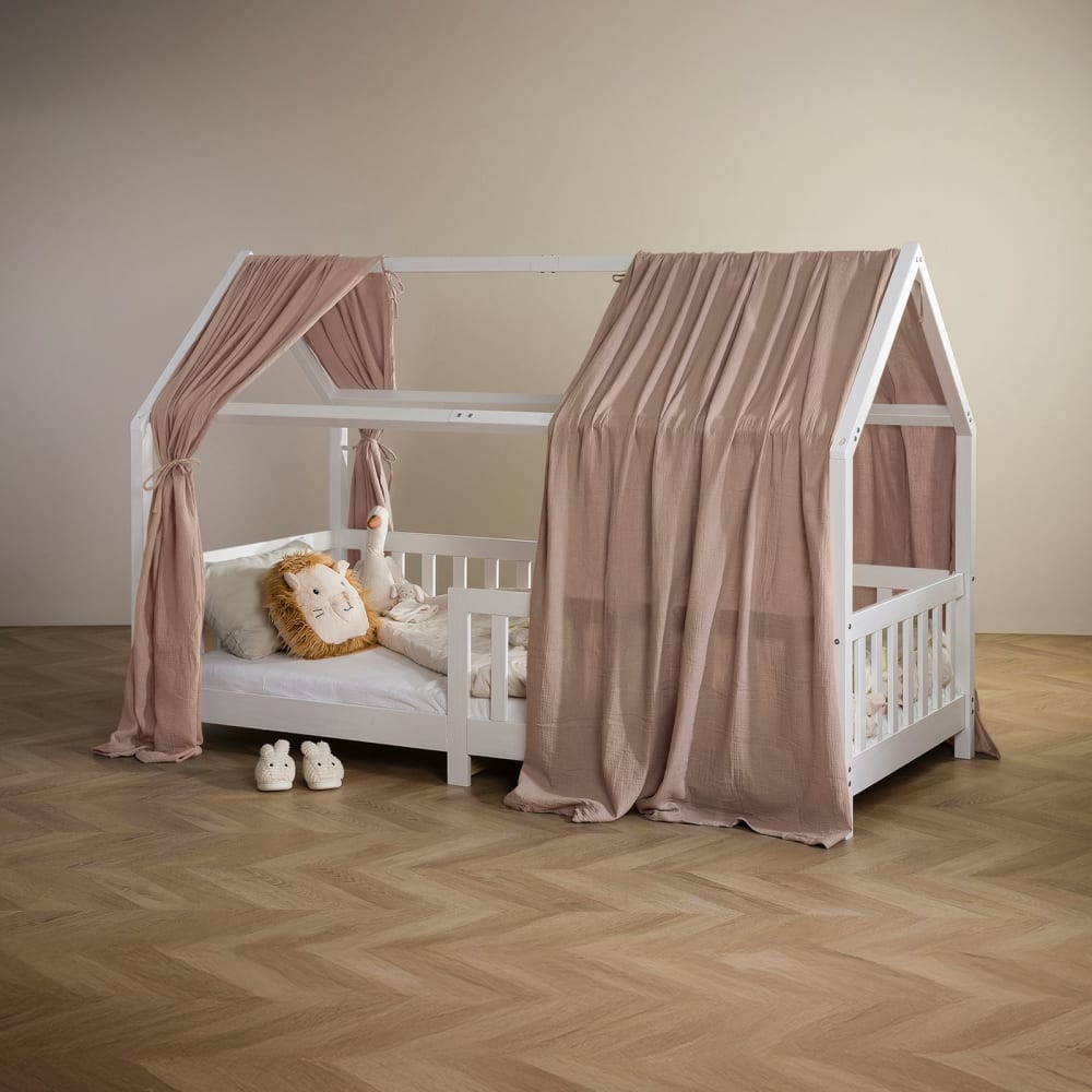 Rideaux de lit enfant en mousseline de coton, coloris taupe (IDIMEX) - Image 2