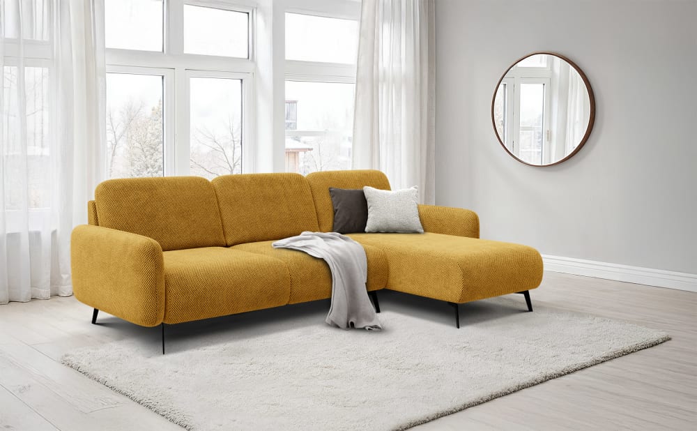 Wozimo Ecksofa 4-Sitzer rechts, dunkelgelb style modern Samt Junge