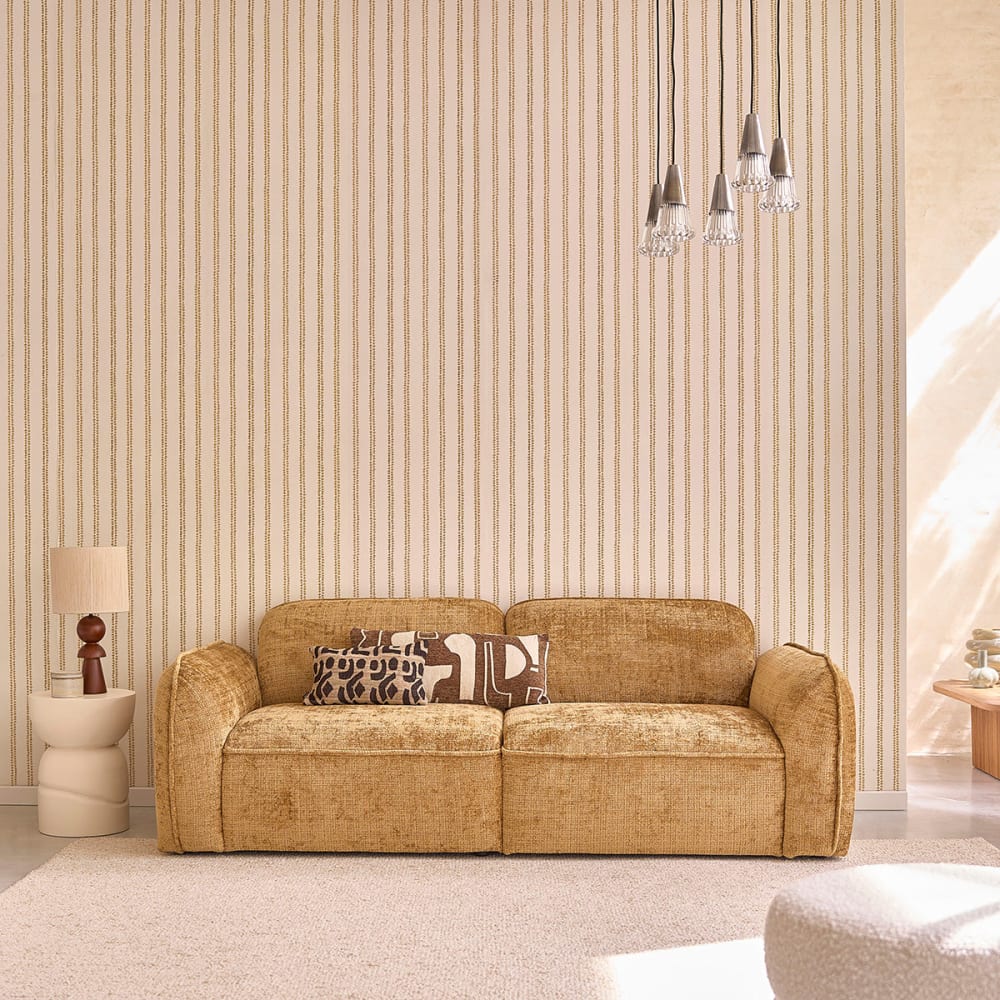 BERAH GETAH Gerades 3-Sitzer-Sofa aus strukturiertem Samt in der Farbe Ocker style modern Gelb Öko-Tex Zertifikat Samt