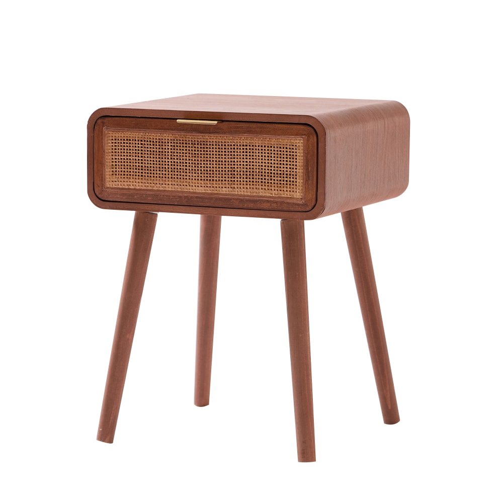 Table de chevet 1 tiroir en rotin et bois de noyer