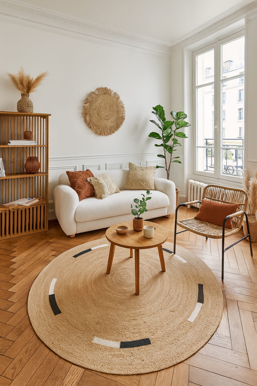Tapis rond en jute naturelle tissée marron 90 x 90 cm — vue 3
