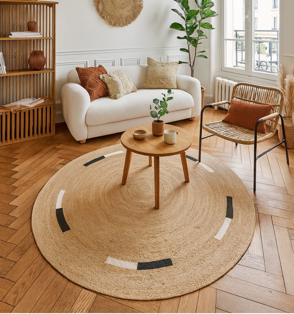 NORDLYS Runder Teppich aus natürlicher Jute Braun 180 x 180 cm Braun