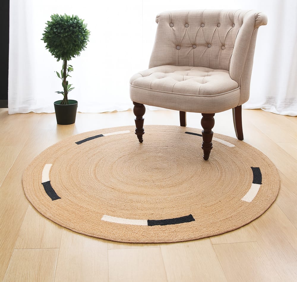 Tapis rond en jute naturelle tissée marron 180 x 180 cm — vue 4