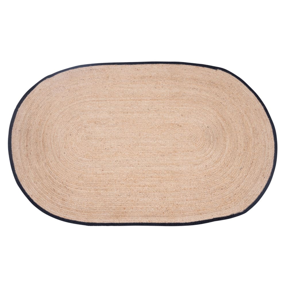 Tapis ovale en jute naturelle tissée noir 150 x 90 cm