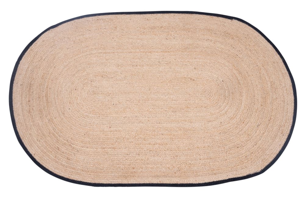 Ovaler Teppich aus natürlichem Jute mit schwarzem Rand 150 x 90