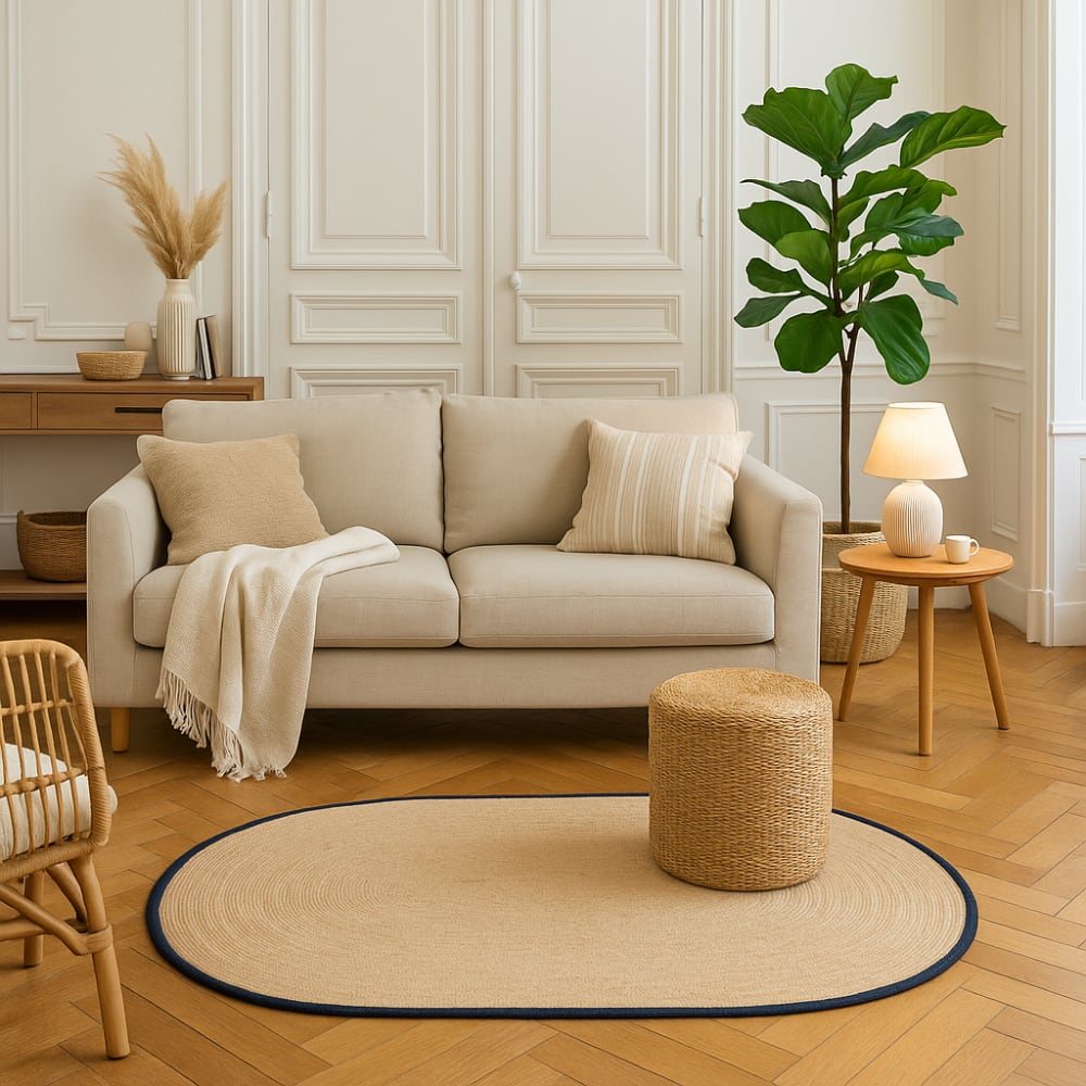Tapis ovale en jute naturelle tissée noir 150 x 90 cm — vue 3