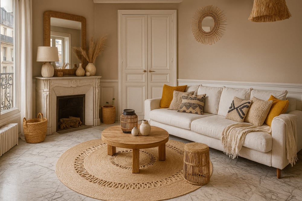 Tapis rond en jute naturelle tissée marron 180 x 180 cm