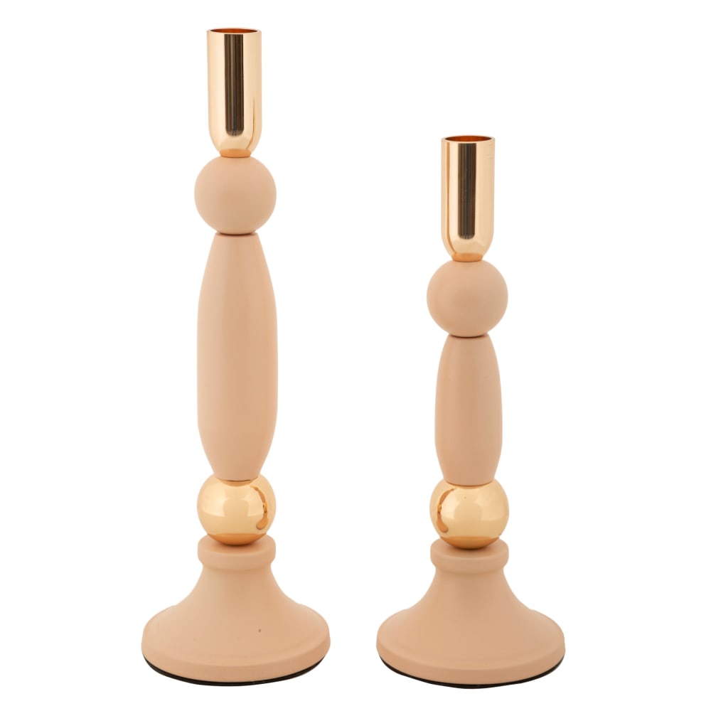 Bougeoir en métal rose et doré (Lot de 2, Ø 9,5x25-9,5x30 cm)